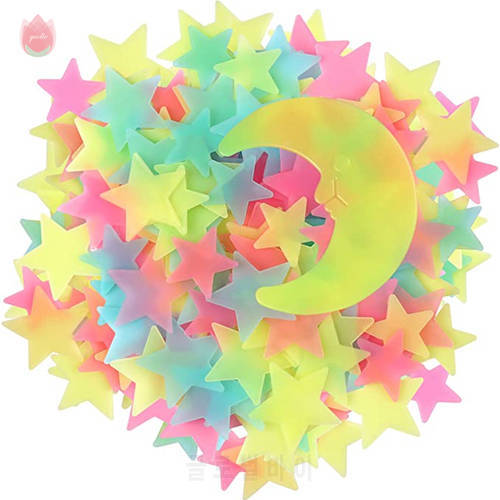 3D Star and Moon Wall Stickers Home Decor Glow In the dark Energy Storage Fluorescent Luminous Wall Art Room Living Room Decal