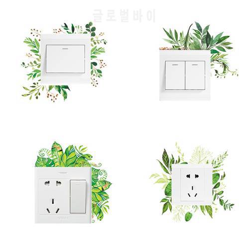 Green Leaf Plant Wall Stickers Creative Switch Socket Home Decorative PVC Wall Stickers DIY Switch Stickers