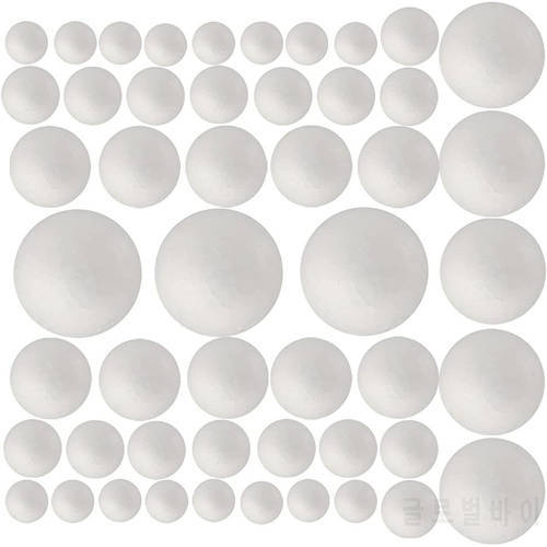 50 Pack Craft Foam Balls, 5 Sizes(1-2.4 Inches) White Polystyrene Smooth Round Ball DIY Craft for Easter Supplies School Project