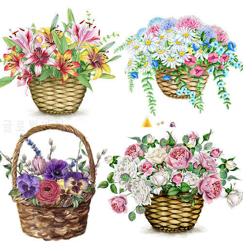 QCF98 Leisurely Country Style Beautiful Flower Basket Bedroom Classic Nostalgic Flower Sticker