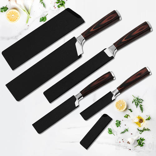 1pc Black ABS Velvet Knife Blade Protector Cover Universal Knife Cover For Kitchen Knives Cutlery Tools Cooking Accessories
