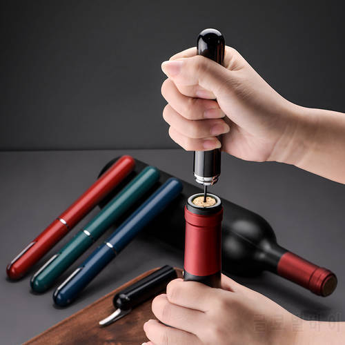 2022 New Pneumatic Corkscrew Portable Pen Shape Champagne Bottle Opener Safe Stainless Steel Wine Pump Pin Kitchen Bar Tools