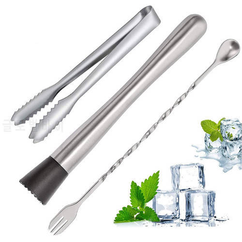 Stainless Steel Cocktail Muddler Mixing Spoon Stick Nylon Head Crushing Hammer Ice Clip Tong Wine Bar Bartender Barware Tools