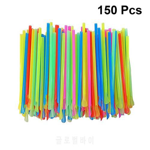 150pcs Disposable Spoon Straws Dual Use Drinking Spoon Straw for Milkshakes Shaved Ice Disposable scoop straw(Mixed Color)