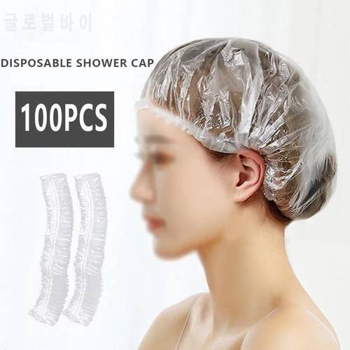 100 Pcs Disposable Shower Cap Plastic Waterproof Headgear Hotel Hair Dye Shower Cap Transparent Plastic Beauty Salon Cap Cling