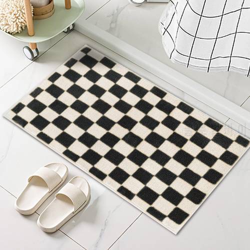 Checkerboard Bathroom Foot Mat Thicken Non-slip Bath Rug Absorbent Door Mat Soft Entrance Doormat Carpet Home Decor Floor Mats
