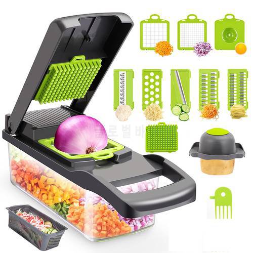 13-in-1 Vegetable Chopper Multifunctional Food Choppers Onion Chopper Vegetable Slicer Cutter Dicer Veggie Chopper with 7 Blades