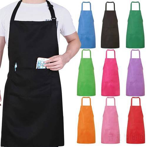 Unisex Adjustable Cooking Apron Household Solid Color Apron Chef Waiter Barbecue Hairdresser Adult Pocket Apron Kitchen Supplies