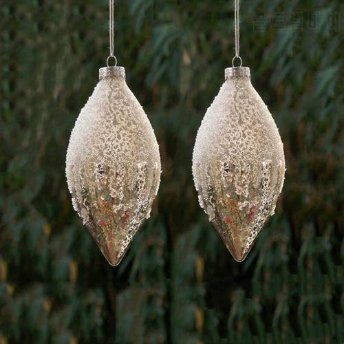 Free Shipping 2pcs/pack 7*12cm Small Beads Sticking Series Cone Shaped Glass Pendant Christmas Day Decoration Hanging Ornament