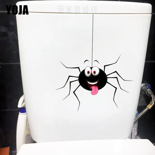 YOJA 17.6×22CM Naughty Spider Funny WC Toilet Stickers Creative Cartoon Home Wall Decoration T1-2679