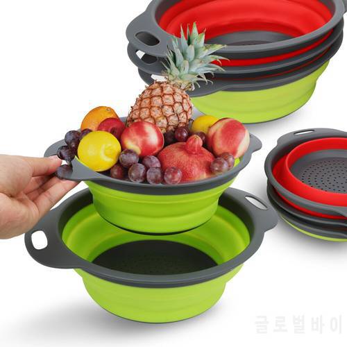 Foldable Silicone Colander Gadgets Kitchen Tools Fruit Vegetable Washing Basket Strainer Collapsible Drainer With Handle