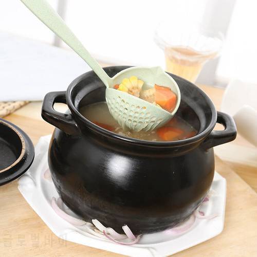 2 In 1 Soup Spoons with Creative Colander Wheat Straw Supplies Environmental Tableware Multi-functional Spoons Long Handle
