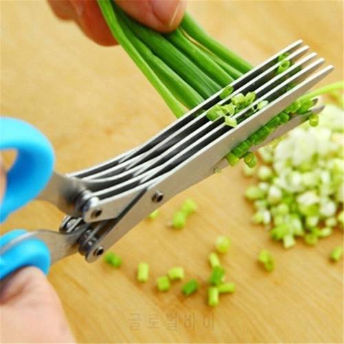 Multi-functional Stainless Steel Kitchen Knives Multi-Layers Scissors Sushi Shredded Scallion Cut Herb Spices Scissors Cooking