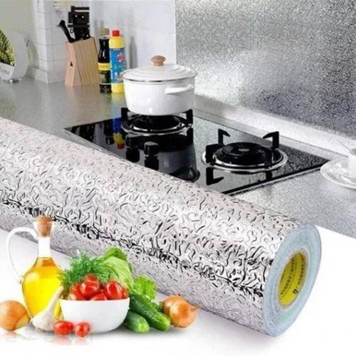 Kitchen Oil-proof Stickers Waterproof Fireproof Aluminum Foil Paper Moisture-proof Sticker For Stove Cabinet Kitchen Gadgets