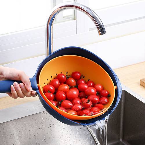 Double Drain Basket Bowl Kitchen Plastic Washing Storage Basket Strainers Bowls Drainer Vegetable Cleaning Colander
