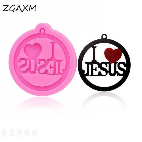 LM1068 Glossy letters JESUS pendant earrings epoxy resin silicone mold Love round keychain jewelry making gadgets dessert baking