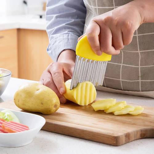new Kitchen Accessories Stainless Steel Potato Chips Slicer Vegetables and Fruits Wrinkled Wave Slicing Knife Cutter Chopper