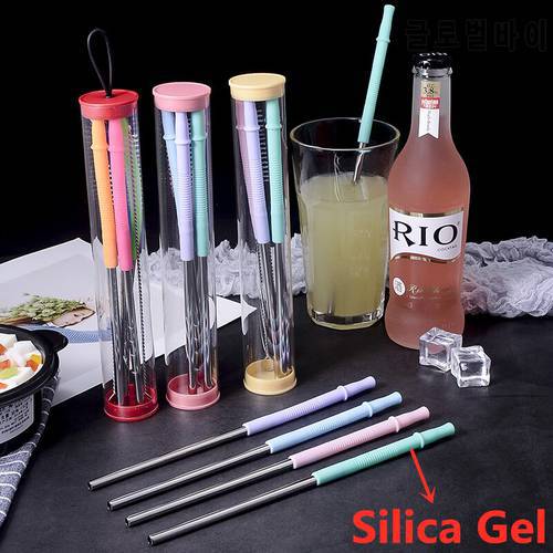 Metal Straw Reusable Drinking Straws Stainless Steel Bag Straw Silica gel+Stainless Steel Barware