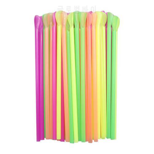 100 Pcs Plastic Straws Drinking Straw Spoon Bar Pub Slush Straw For Birthday Celebration Party Supplies New Fast Delivery