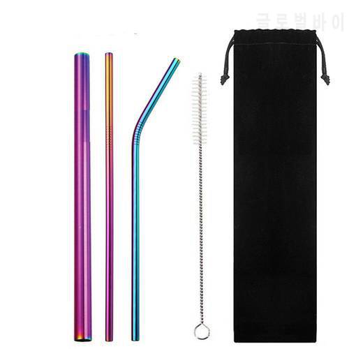 5pcs 304 Stainless Steel straw Reusable Metal Drinking Straws set with Brush & Bag For Home Party Bar Accessories