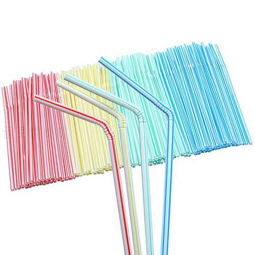 100Pcs Plastic Bendable Straw Disposable Drink Straw Multicolor Stripes Wedding Party Bar Drink Accessories Rainbow Straw