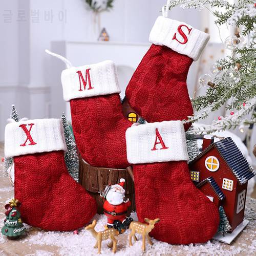 Christmas Socks Knitting Red Snowflake Alphabet Letters Christmas Decoration For Home Xmas Tree Ornament Gift Navidad Natal E0Z7