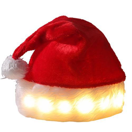 LED Christmas Hat Glowing Christmas Hats Glitter Christmas Hat Plush New Christmas Atmosphere Decorative Glowing Plush Christmas