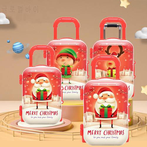 Miniature Suitcase Christmas Luggage Model Retractable Tinplate Snowman Elk Printing Mini Suitcase Candy Container for Home