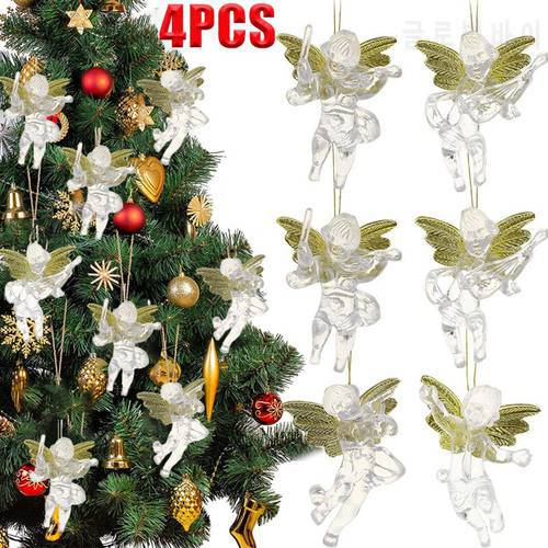 4Pcs Christmas Angel Pendant Transparent Little Angels Furnishing Hanging Ornaments Christmas Tree Home Window Party Supplies