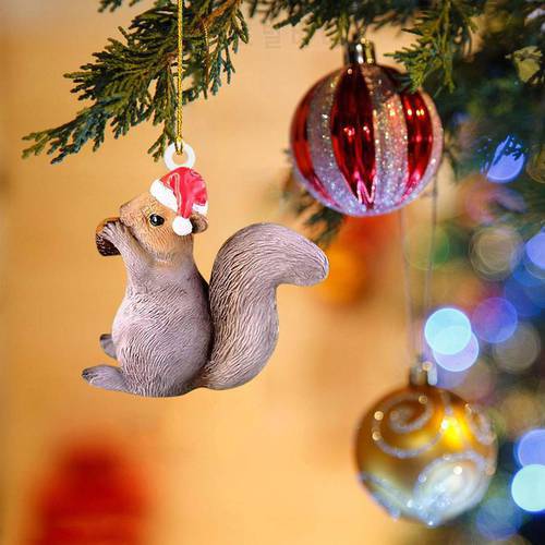 Squirrel Elk Christmas Ornaments Decorative Christmas Tree Hanging Animal Pendant Cute Holiday Home Party Decoration