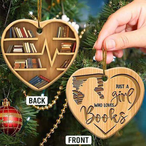 Stained Glass Kits for Adults Baking Book Lovers Heart Shaped Bookshelf Pendant Wood Ornament