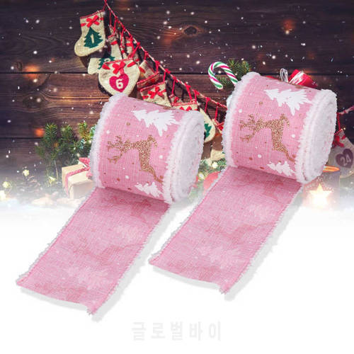 2 Rolls Christmas Ribbon 5M Wired Edge Ribbon Deer Pattern DIY Wrapping Craft Ribbon for Home Christmas Decoration