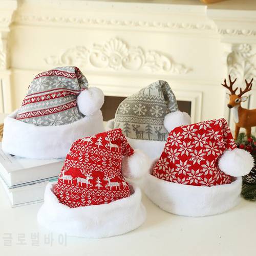 2022 Christmas Hat Snowfake Elk Hat Winter Thicken Knitted Velvet Cloth Adult Merry Christmas Decor Gifts Happy New Year
