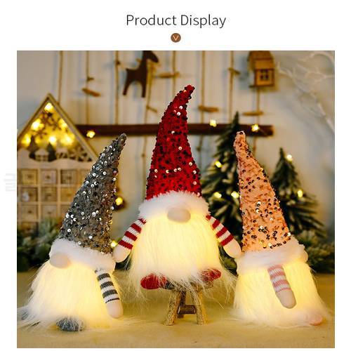 Christmas Gnome Doll with LED Light Handmade Plush Faceless Elf Dwarf Figurines with Sequin Hat Xmas Decoration 2023 NEW YEAR