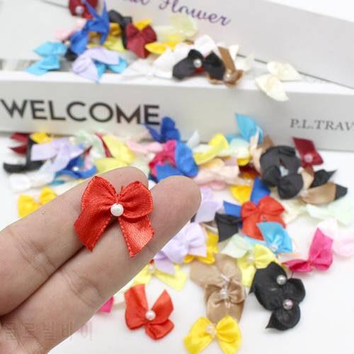 50/100pcs Ribbon Bowknot with beads Tie for Diy Craft Grosgrain Bow Gift Wedding Decoration Handmade Crafts Supplies