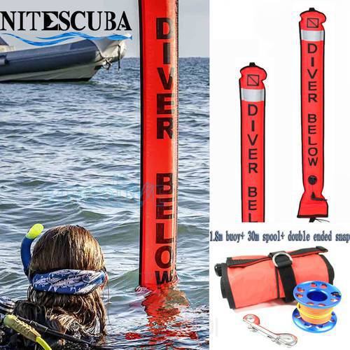 Scuba Diving 1.5m 1.8m Colorful Visibility Inflatable Smb Safety Sausage Dive Float Buoy Set Aluminum Spool Finger Reel Accessor