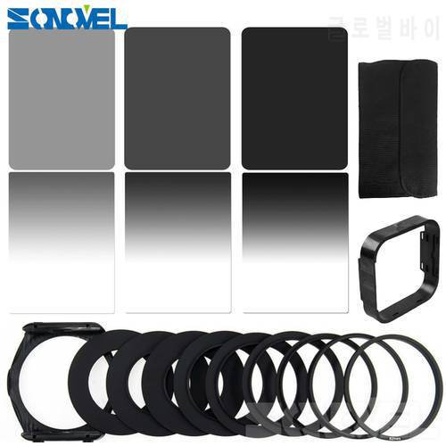 Gradient Neutral Density Complete & Gradual ND 2 4 8 Square Filter Kit + 9 Adapter rings for Cokin P Series DSLR Camera Lens