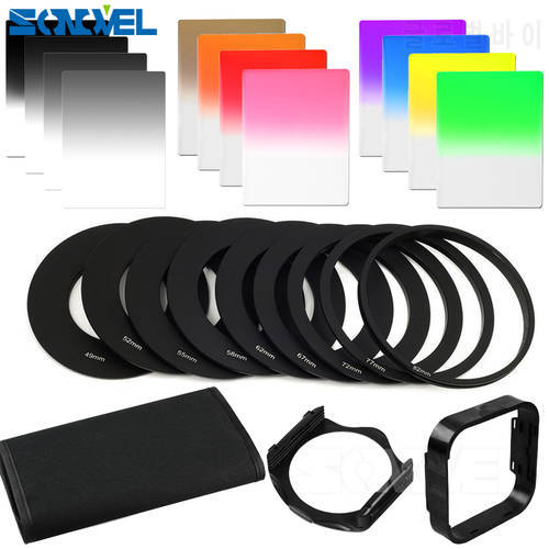 24 in 1 filter Set 12 pcs Square Gradual ND Color filter kit+9 metal Ring+filter holder+12 Pockets Bag For Cokin P Series Camera