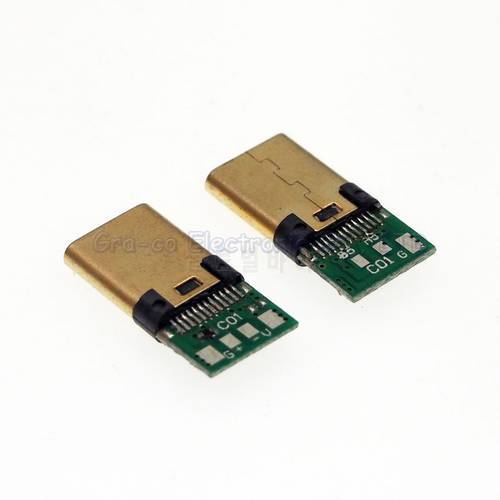 Gold plating USB Type C 2.0 male plug Connector with PCB board male connector