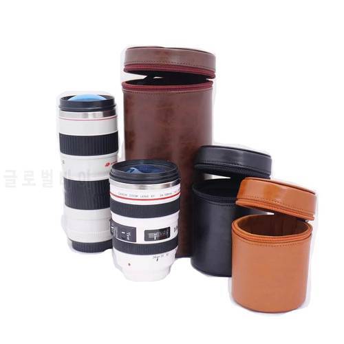 S M L Size Padded Protector Camera Lens Bag Case Pouch For DSLR Nikon Canon Sony Leather Lenses Bag 3 Colors Offer