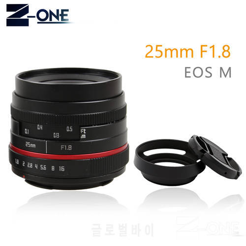 Red 25mm 25 F1.8 Manual Wide Angle Lens+49mm Lens hood for Canon EOS M M2 M3 M5 M6 M10 M100 Mirrorless Canon EOS M LENS Camera