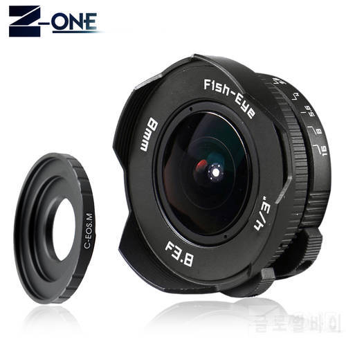NEW 8mm F3.8 Fish-eye C mount Wide Angle Fisheye Lens Focal length Fish eye Lens Suit For Canon EOS M M2 M3 M5 M6 M10 Mirrorless