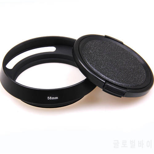 58mm Screw-in metal tilted vented Lens Hood + Lens cap For Fujifilm Olympus Panasonic Canon Sony Nikon camera Lens