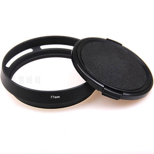 77mm Screw-in metal tilted vented Lens Hood + Lens cap For Leica M Contax Fujifilm Zeiss Olympus Panasonic Canon Sony Nikon