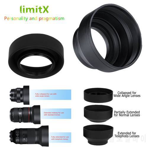 limitX 3 Stage Collapsible Rubber 3 in 1 Lens Hood for Panasonic LUMIX FZ80 FZ82 FZ83 FZ85 Digital Camera