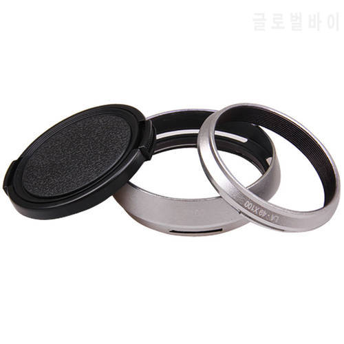 black 49mm Lens Adapter Ring + Metal Lens Hood +Lens cap for Fujifilm Fuji X100 X100s X100T Replace Lens Hood LH-X100 X70