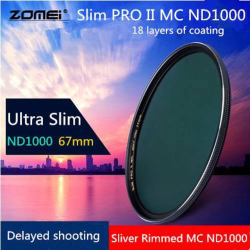 67mm New Zomei Ultra Slim MC ND1000 ND3.0 1000X 10 Stop Sliver Rimmed Glass Neutral Density ND Filter for Canon Nikon Tamron