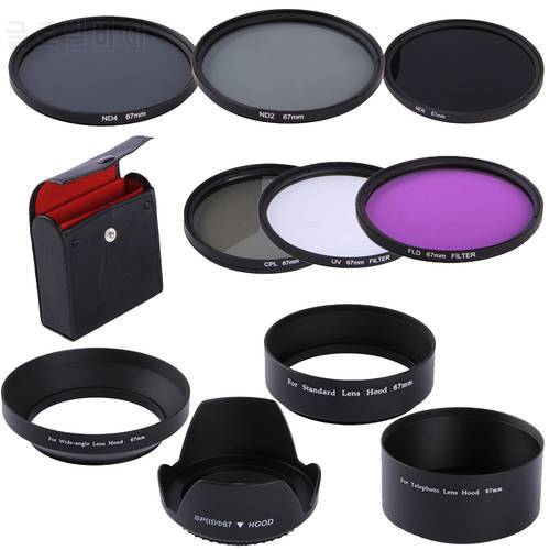 67mm CPL UV FLD ND2 ND4 ND8 Filter Kit Lens Hoods For Canon EF 10-18mm 18-135mm