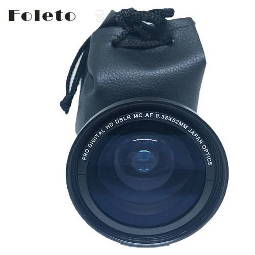 Foleto 52mm 0.35x Fisheye Wide Angle Macro Lens 52mm for Nikon d3000 D90 D7100 D3200 d3100 D5200 18-55mm Lens Cmerea Camcorder