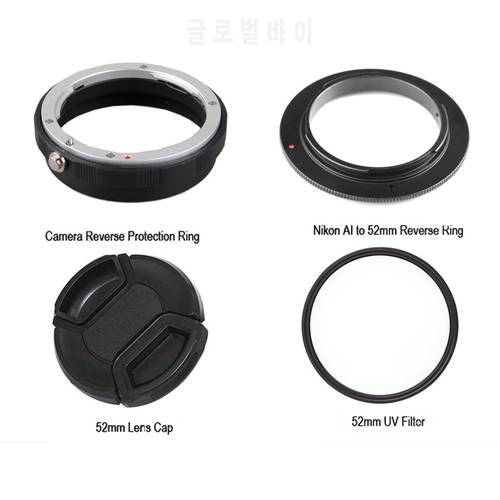 4 In1 Macro Lens Reverse Adapter Protection Set for Nikon D80 D90 D3100 D3300 D5100 D5300 D5500 D7000 D7100 52mm UV Filter